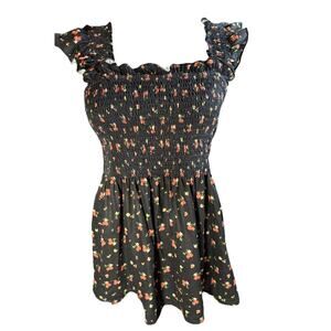 Lomon Babydoll Tank Black Floral Ruffles Sleeveless Top Y2K Fairy Womens Large